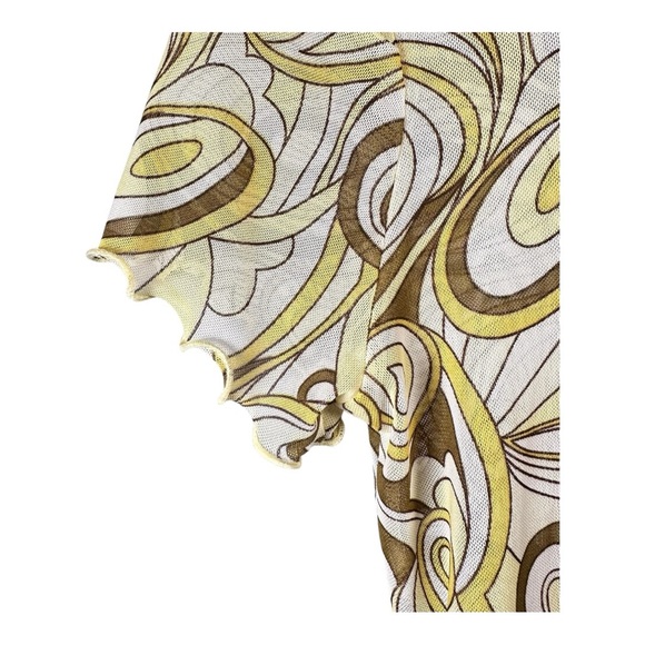 Liz & Sara Green Yellow Crop Top Abstract Mesh Sheer Shirt Size M Retro Top - Picture 3 of 10